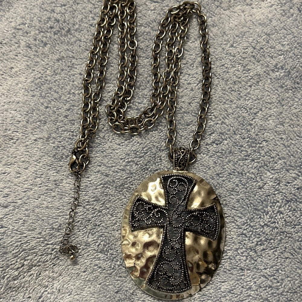 Silver and Gold Cross Pendant Necklace